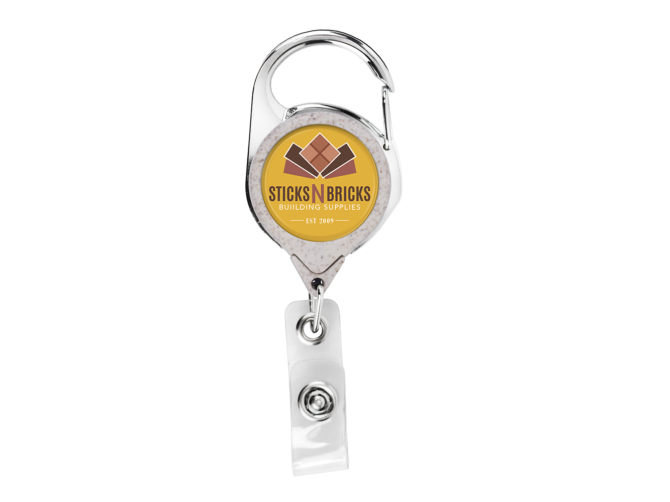 BHWS68: Wheat Straw Carabiner Badge Reel with Belt Clip